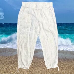 J Jill PureJill Size Med White 100% Linen Cropped Pants Ankle Ties Pockets